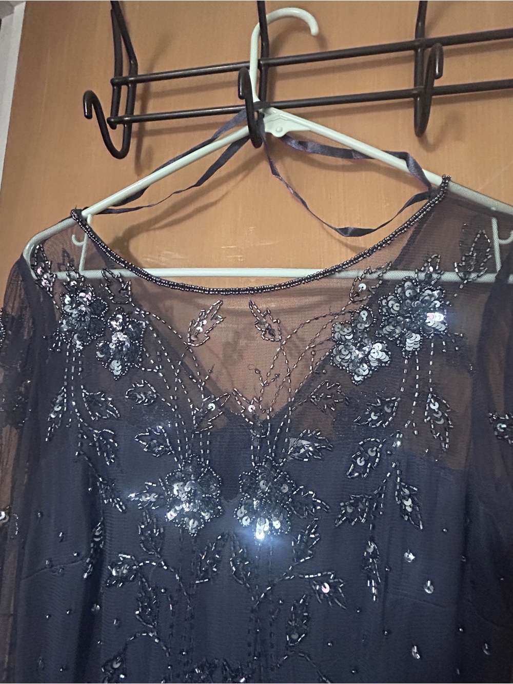 Charcoal Beaded Lace Sheath Dress - Evening Elegance - Picture 4 of 13